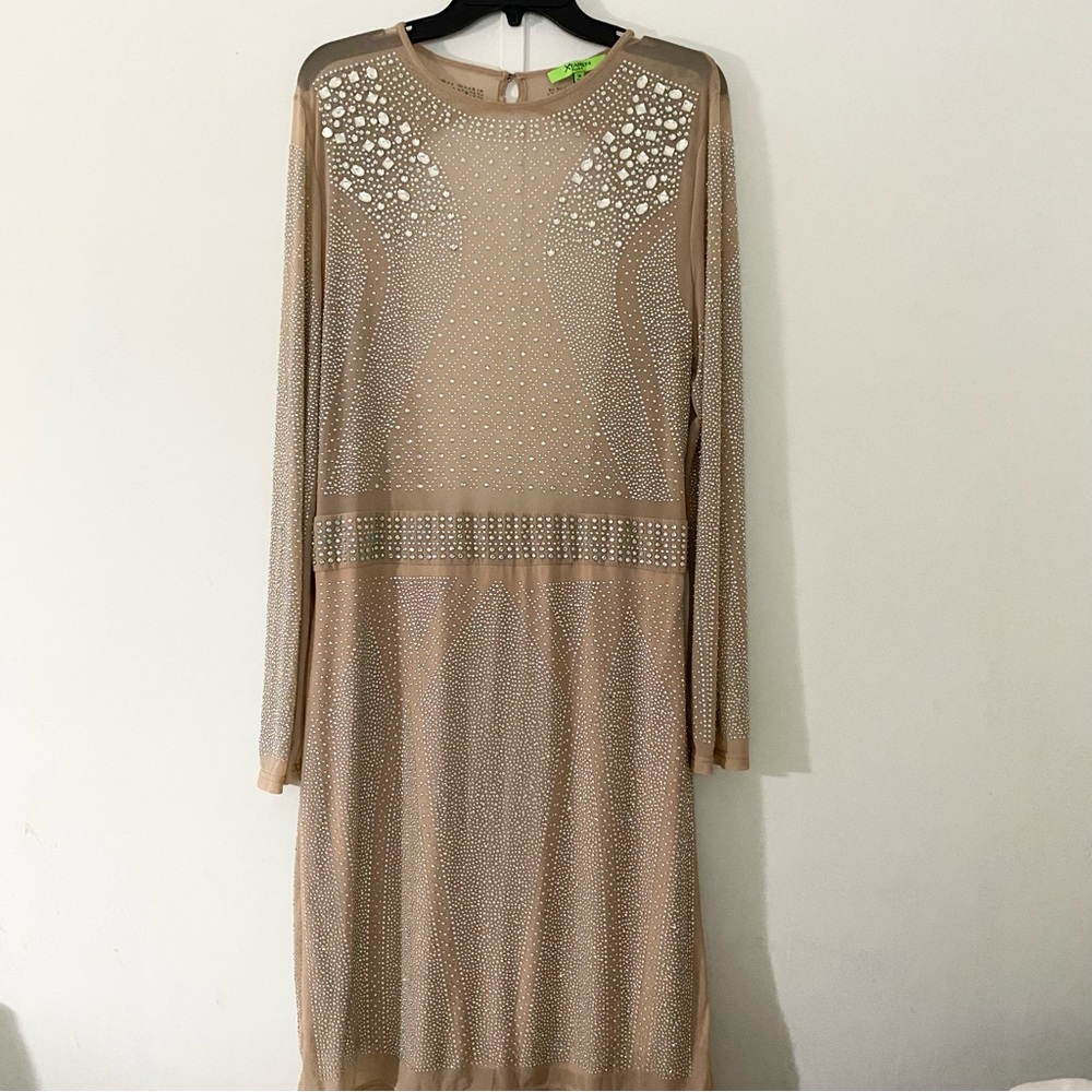 HP✨Xtaren Long Sleeve Sheer Mesh Rhinestone Bodycon Mini Dress